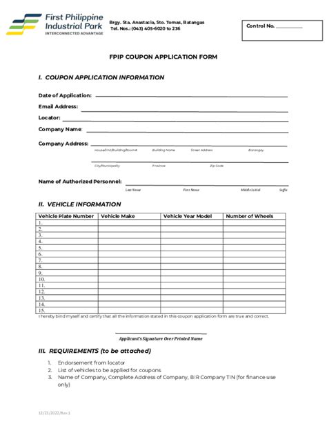 FPIP VEHICLE STICKER APPLICATION FORM (EMPLOYEES).